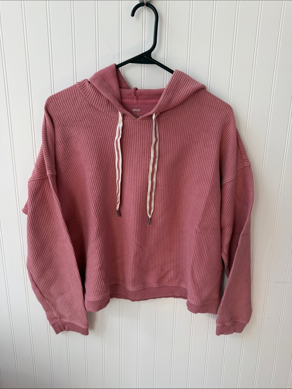 (377)Aerie Women’s Large Mauve Pink Ribbed Oversized Hoodie Pullover